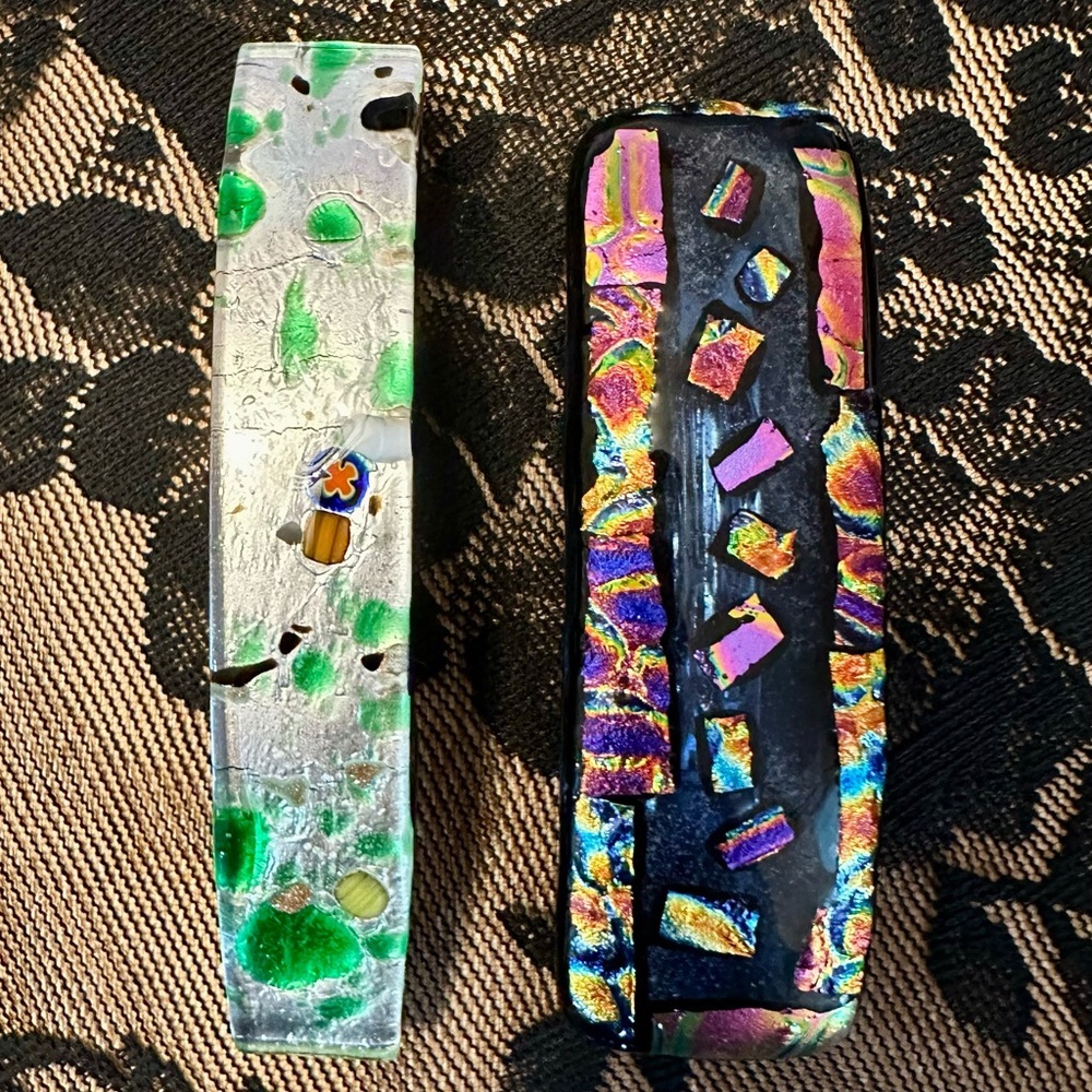 2 Vintage Handcrafted Glass (One of A Kind) Hair Barrettes (Large Size) - Picture 2 of 10